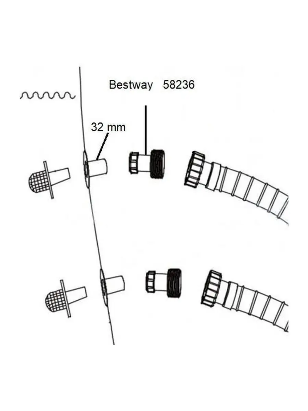 Комплект переходников для шлангов Bestway 58236 32/38 мм 2 шт / Муфта соединительная переходная Бествей для фильтр-насоса бассейна