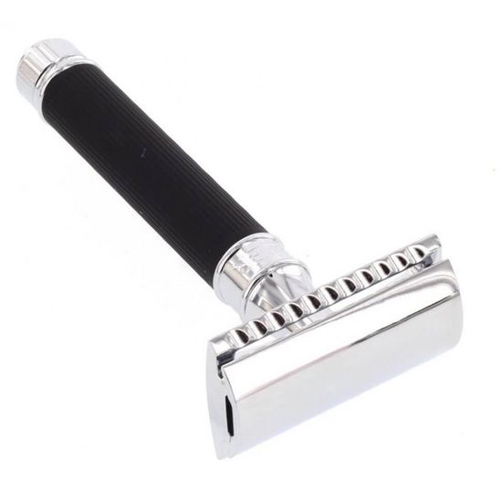 Т-образная бритва (станок) Edwin Jagger DE86RC14BL, хром, черное резиновое покрытие