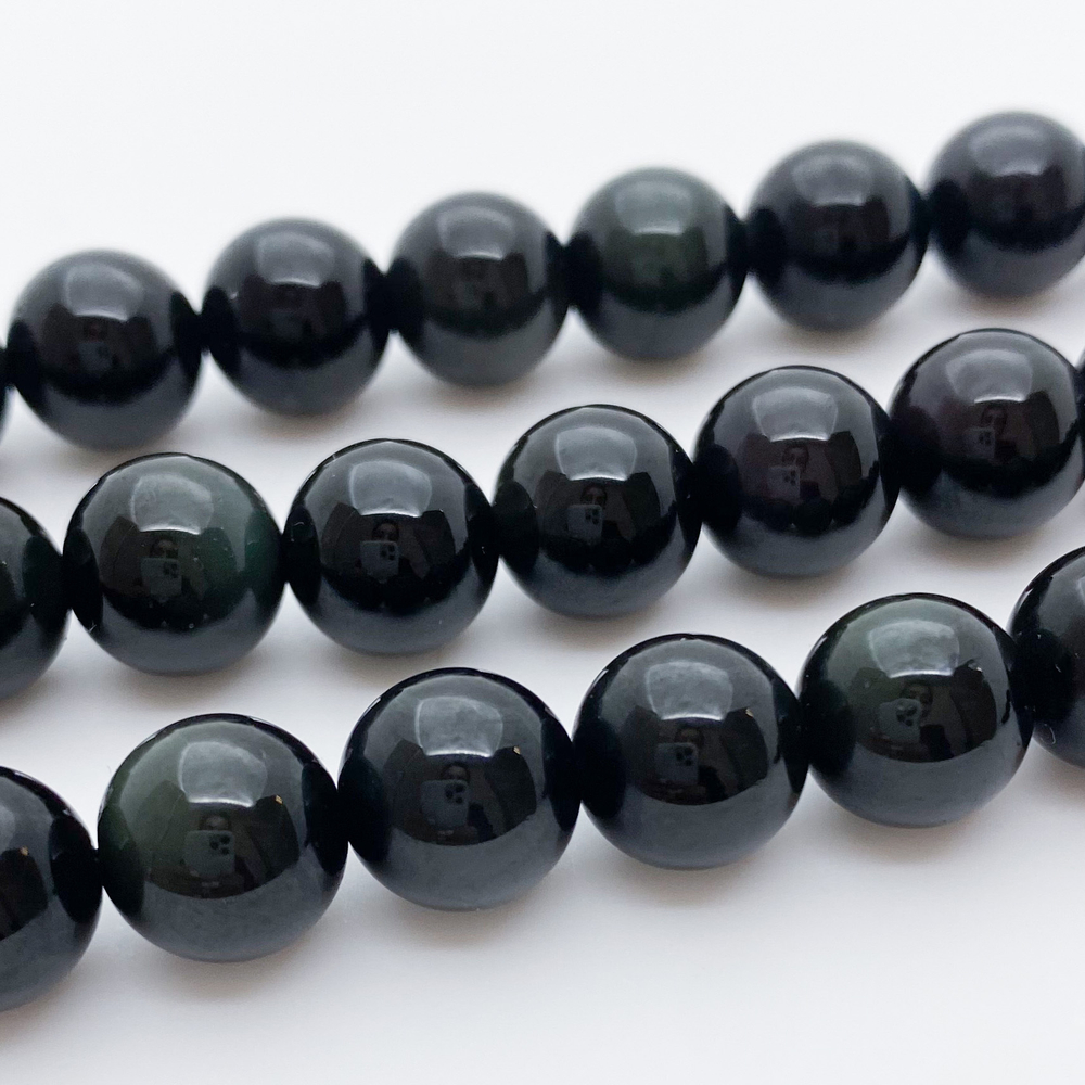 Бусины Обсидиан радужный, диаметр 10,3 мм, цена за 9 шт (1/4 нити)