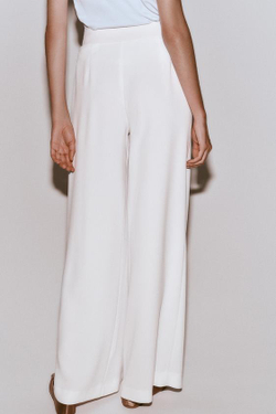 ZARA БРЮКИ ПАЛАЦЦО С ЗАЩИПАМИ, ЖЕЛТОВАТО-БЕЛЫЙ