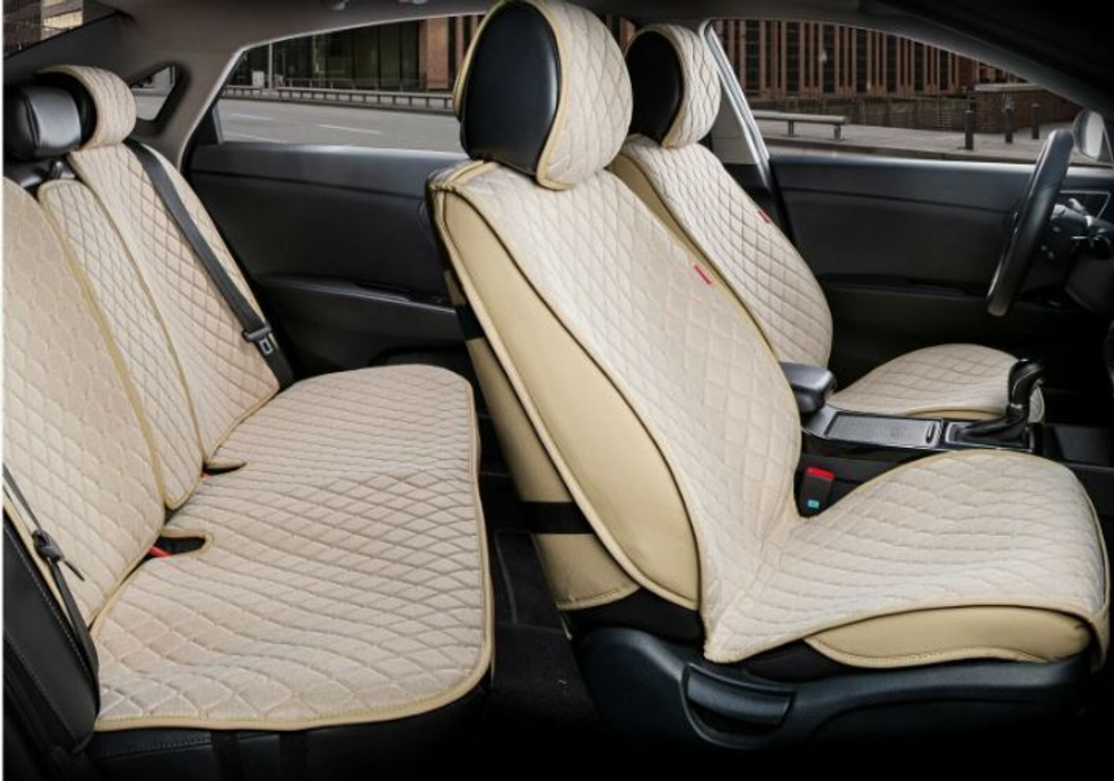 Накидки сидений ПОЛНЫЙ CarFashion (кт) -«WINNER» 22644 -Твид/экокожа бежевый/бежевый/бежевый
