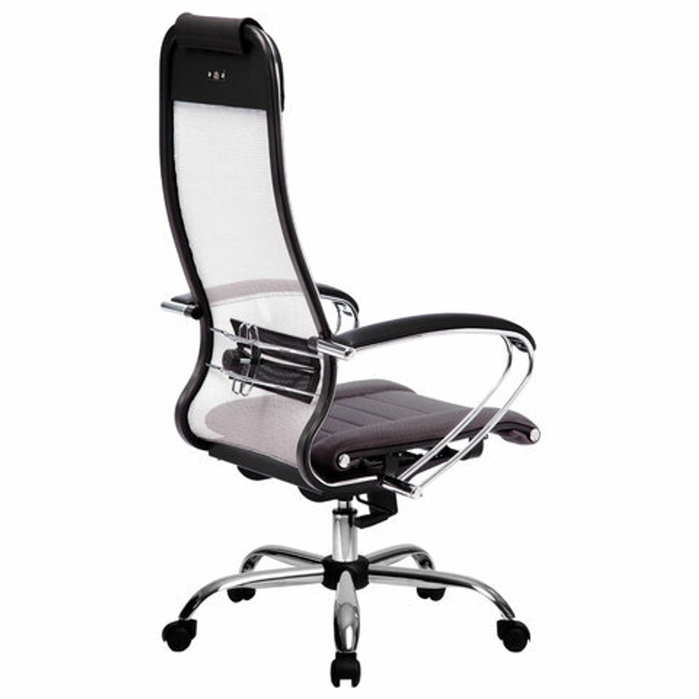 Кресло офисное МЕТТА "К-3" хром, ткань-сетка, сиденье и спинка регулируемые, темно-серое
