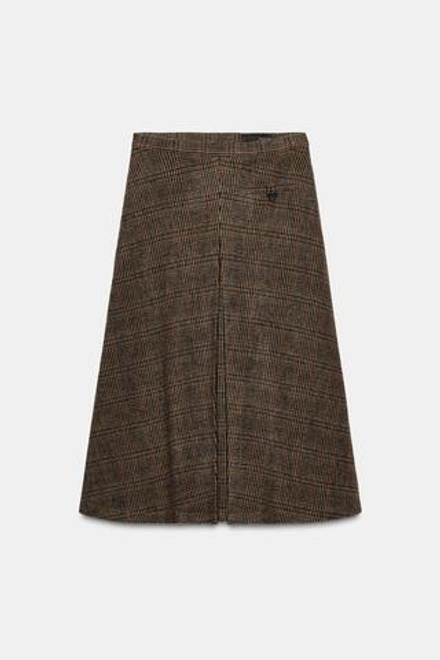 ZARA ЮБКА В КЛЕТКУ СО СКЛАДКОЙ ИЗ СМЕСОВОЙ ШЕРСТИ — ZW COLLECTION, КОРИЧНЕВО-СИНИЙ