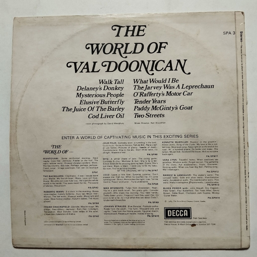 Винтажная виниловая пластинка LP The World Of Val Doonican (UK 1969)