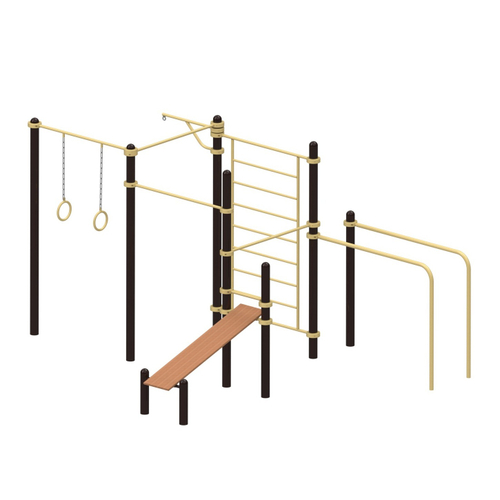 Спортивный комплекс №101, кольца, турник, шведская стенка, скамья, брусья, 5000*3900*2700 мм., D=89 мм.