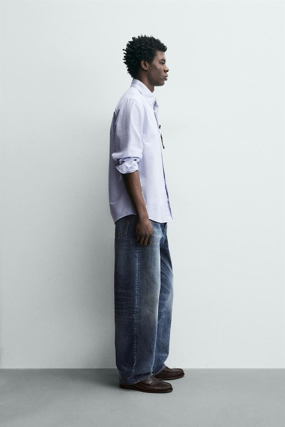 ZARA РУБАШКА С ФАКТУРНОЙ ОТДЕЛКОЙ, БЕЛЫЙ/НЕБЕСНО-ГОЛУБОЙ