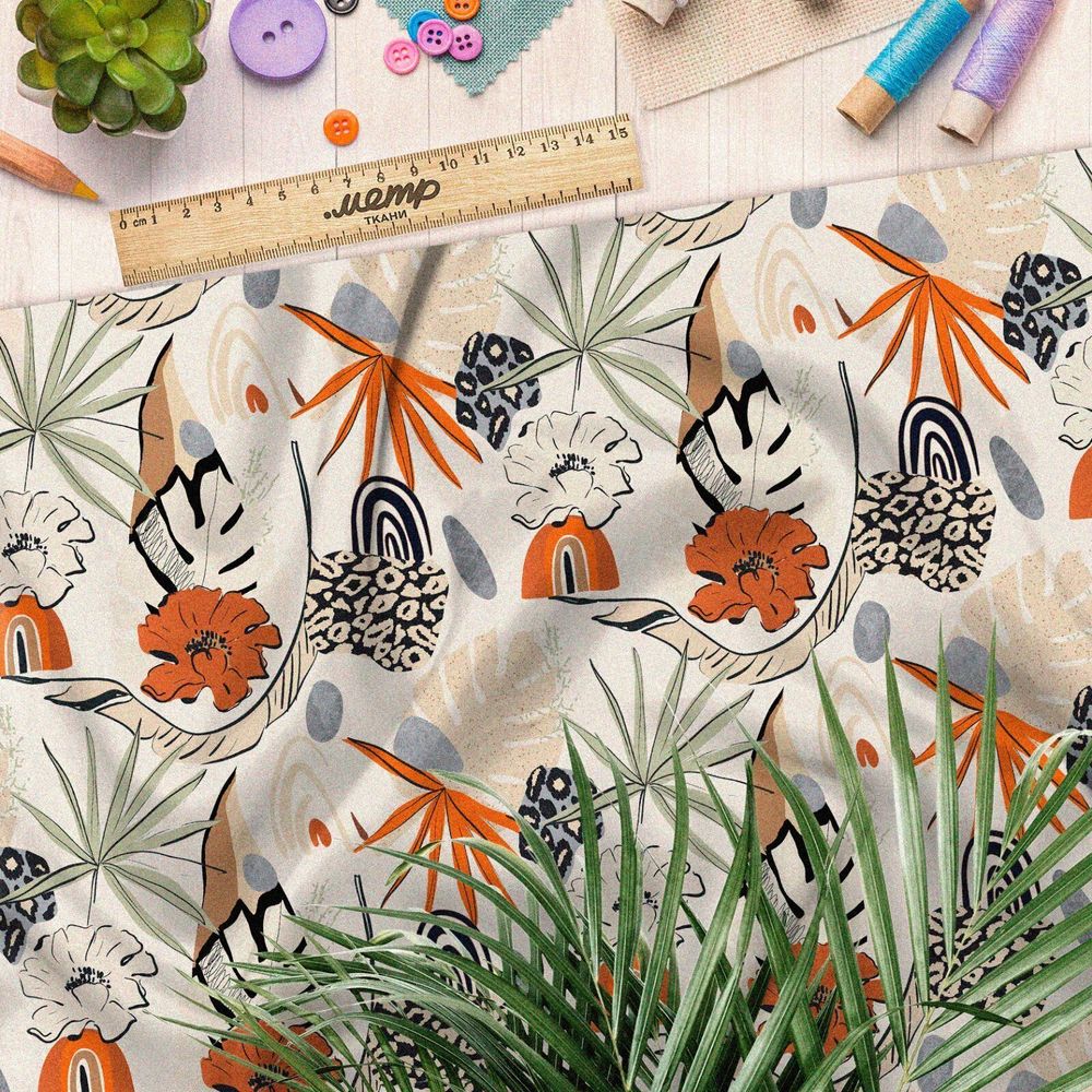 Ткань мембрана листья с оранжевыми цветами