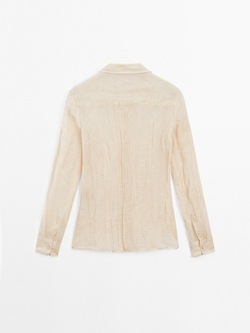 Massimo Dutti Рубашка из смесового хлопка с рельефным узором, натуральный, кремовый