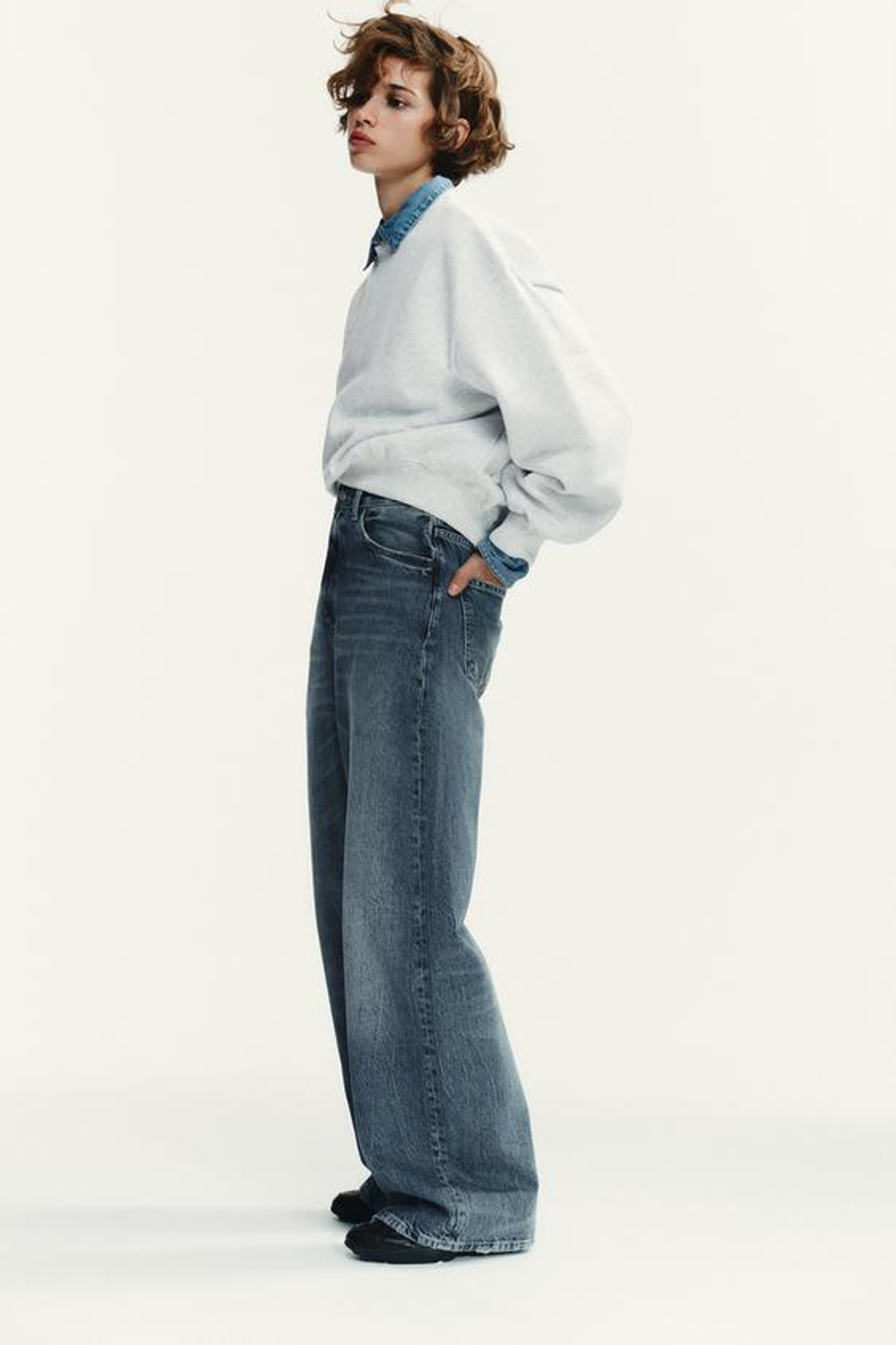 ZARA ДЖИНСЫ TRF EXTRA WIDE LEG С ВЫСОКОЙ ПОСАДКОЙ, ИНДИГО