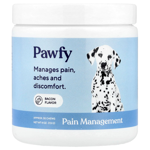 Pawfy, Обезболивающее, для собак, от 6 месяцев, бекон, 30 жевательных таблеток, 113 г (4 унции)