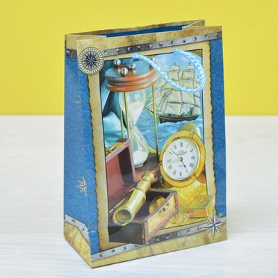 Пакет бумажный 14*20*7см с ручками глянцевый "Мужской" микс