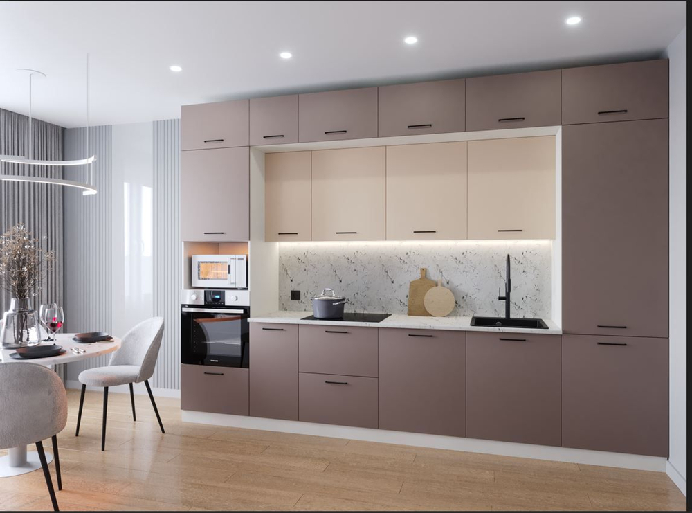 Кухонный гарнитур Антрацит (графит) 3400 мм столешница 38 мм, ЛДСП, прямая просторная кухня для большой гостиной, студии и семьи