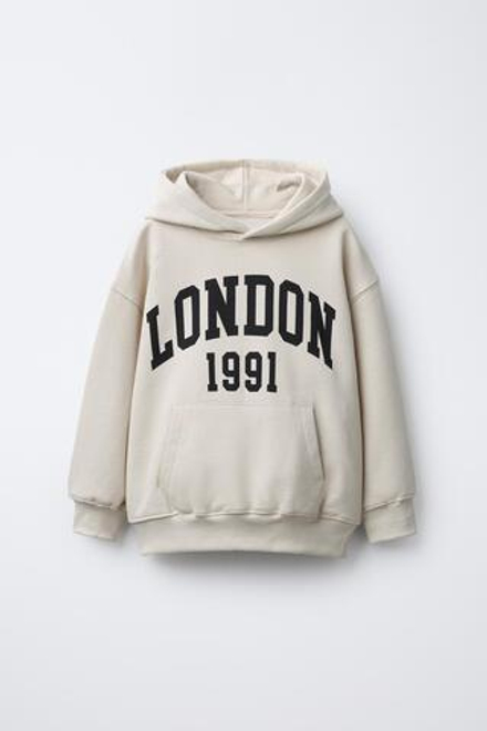 ZARA ХУДИ С КАПЮШОНОМ В СТИЛЕ ПРЕППИ, ЭКРЮ