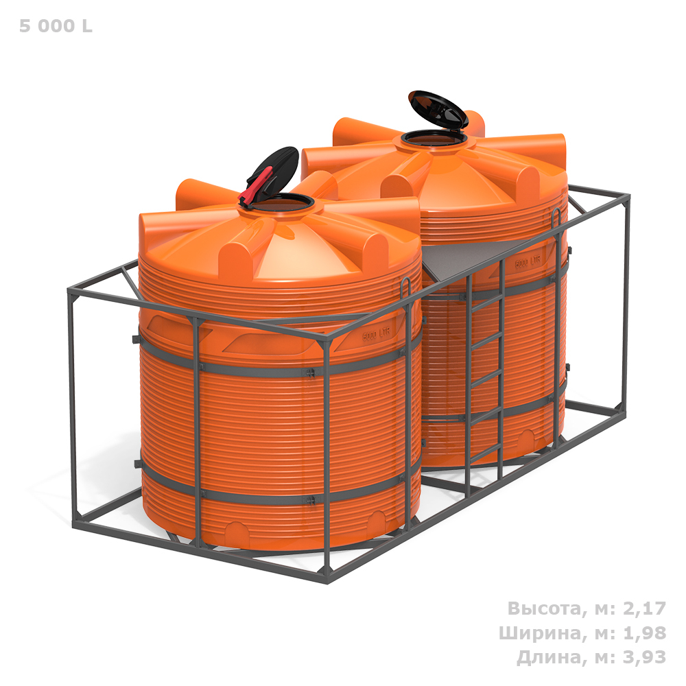 Емкости в кассетах для перевозки воды и жидких удобрений, КАС Полимер-Групп V 5000 КАС двойная 10000 л. вертикальная (3930x1980x2174см;оранжевый) - арт.559072