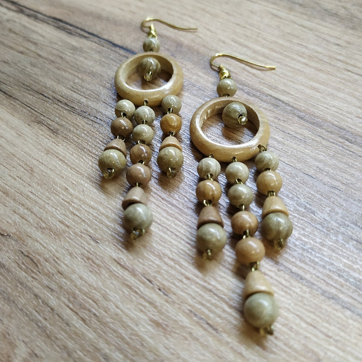 Серьги Слезки, дерево, цвет коричневый, бежевый, 22x65 мм