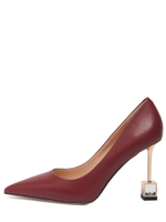 Женские туфли кожаные бордовые с квадратным каблуком