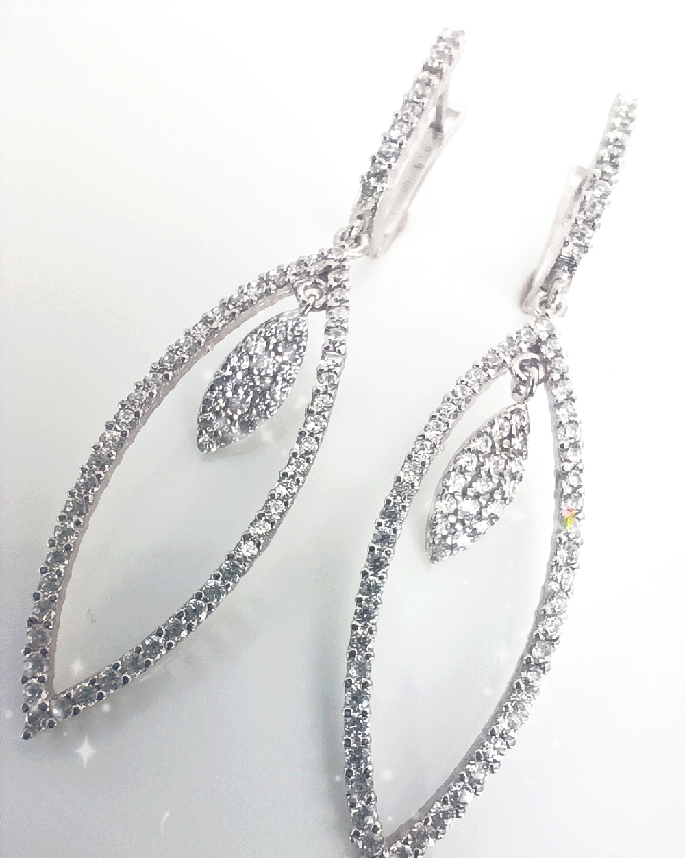 Серьги Эстерелла с подвесками и фианитами, серебро 925 пробы, родирование/Ф