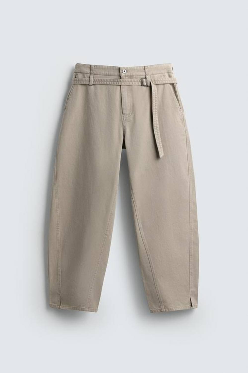 ZARA БРЮКИ WIDE BALLOON FIT С РЕМНЕМ, БЕЖЕВЫЙ