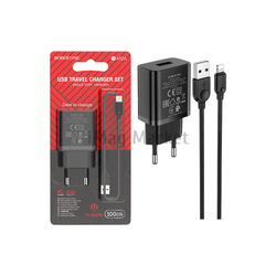 Сетевое зарядное устройство Borofone BA52A, 1 USB-A, 10.5W, 2.1A + кабель Lightning, 1 м, черный
