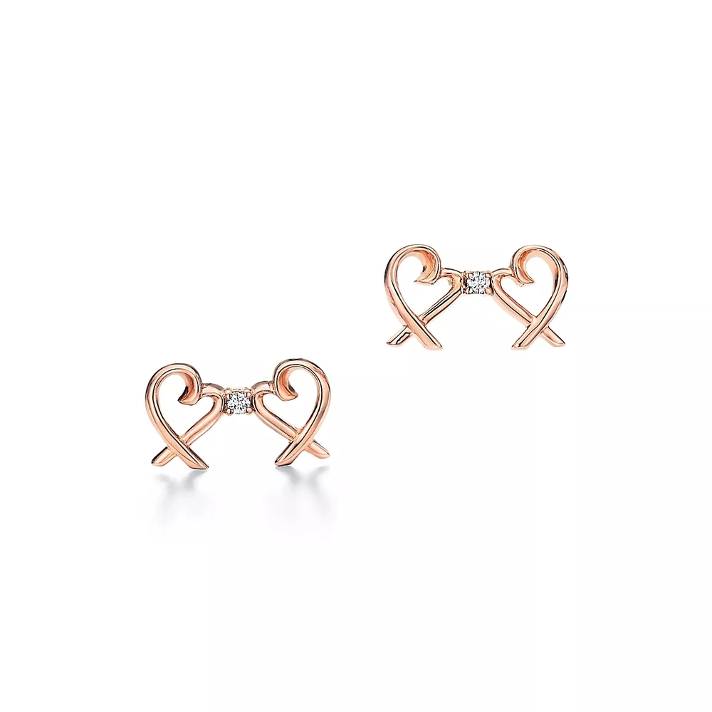 Серьги из розового золота с бриллиантами, Tiffany, любящие сердца