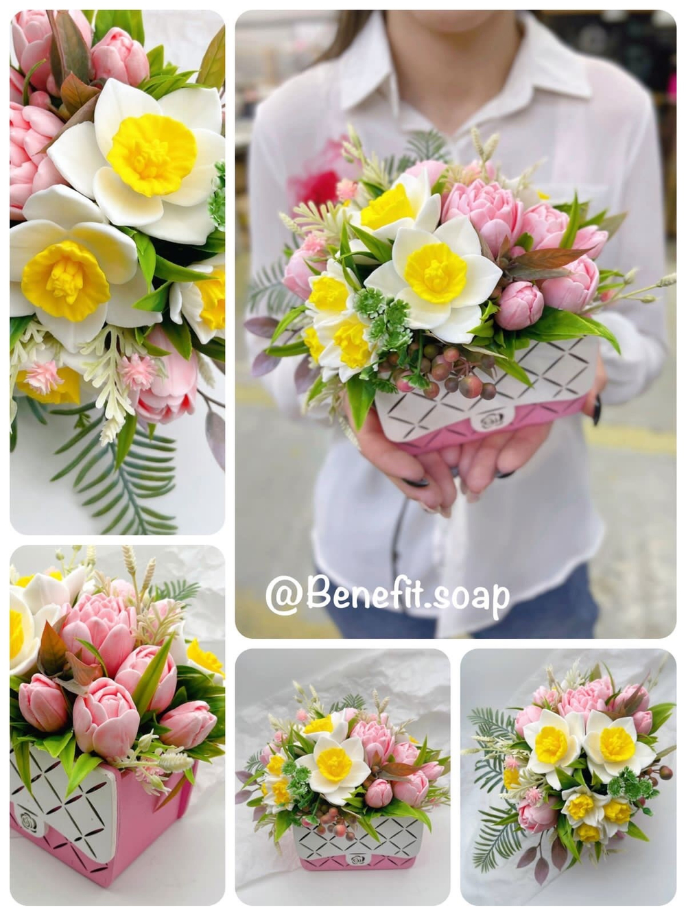Букет из мыла «Тюльпаны и нарциссы, роуз»