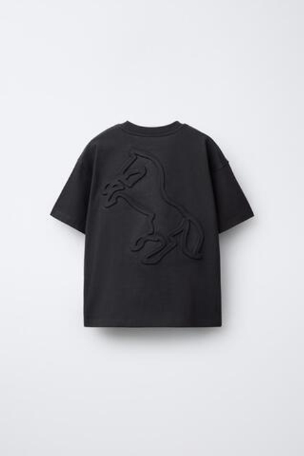 ZARA ФУТБОЛКА С РЕЛЬЕФНЫМ ПРИНТОМ, АНТРАЦИТОВО-СЕРЫЙ