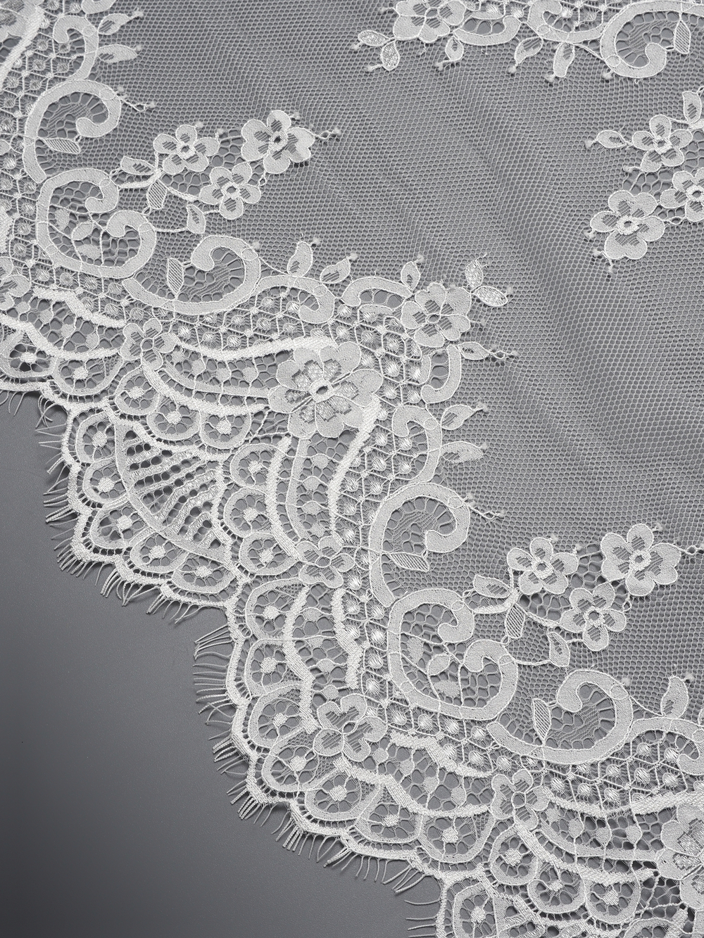 Кружево шантильи для белья теплое белое неэластичное ширина 36 см купон 2,9 м