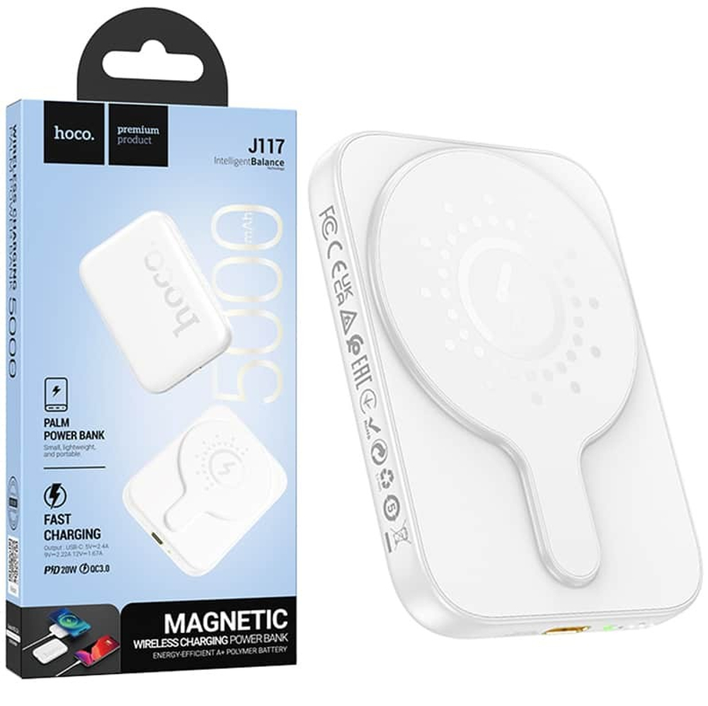 Портативный аккумулятор HOCO J117 5000 mAh PD 20W с беспроводной зарядкой (белый)