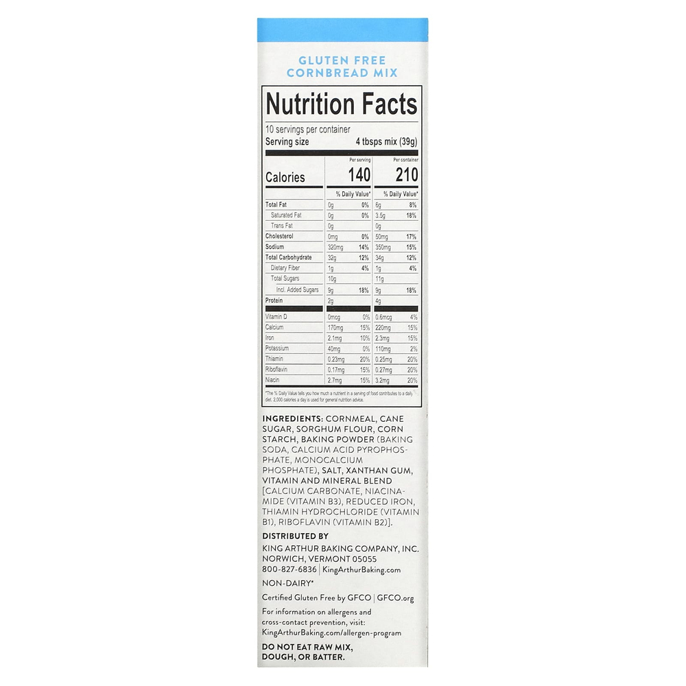 King Arthur Baking Company, Смесь кукурузного хлеба без глютена, 397 г (14 унций)