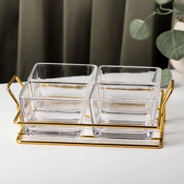 Менажница «Эстет», 4 секции, стекло 250 мл, 22,5×19×6 см