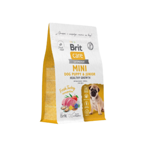 Корм для собак сухой BRIT CARE Mini с индейкой для щенков и беременных и кормящих собак мини пород Puppy&Junior.Healthy Growth 1,5 кг