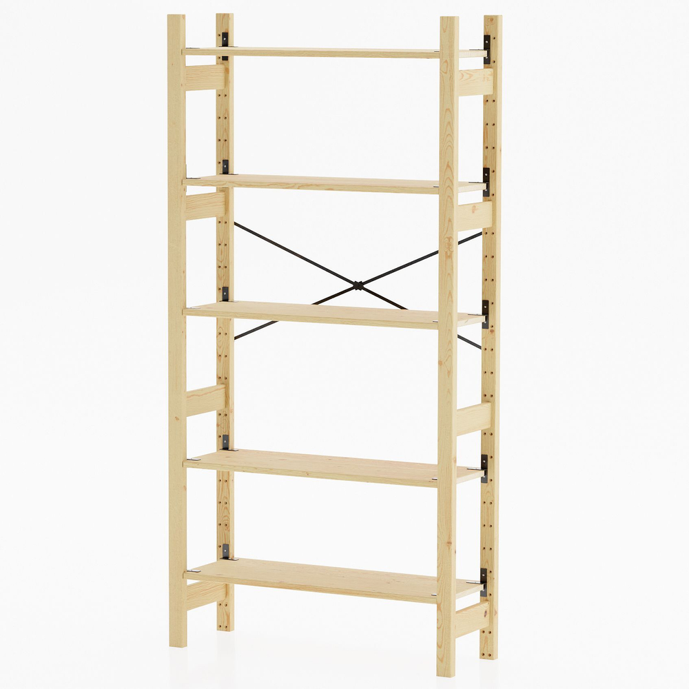 Стеллаж деревянный Ивар 5 полок 179х89х30 см, книжный стеллаж напольный в стиле лофт