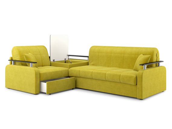 Диван угловой с Баром Денвер 1,4 - Velutto 28 оливковый/  коричневая накладка