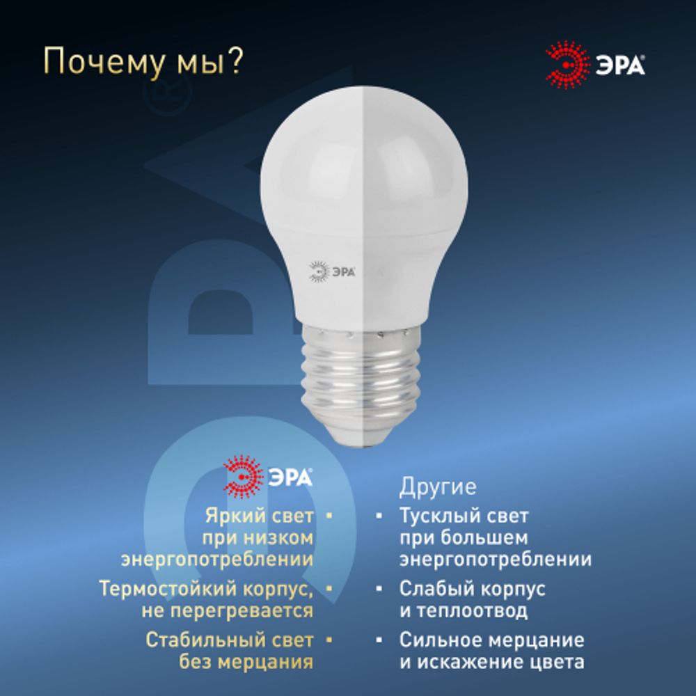 Лампа светодиодная ЭРА STD LED P45-9W-860-E27 9Вт шар холодный дневной свет Е27 | Лампы cветодиодные Шар (G/P)