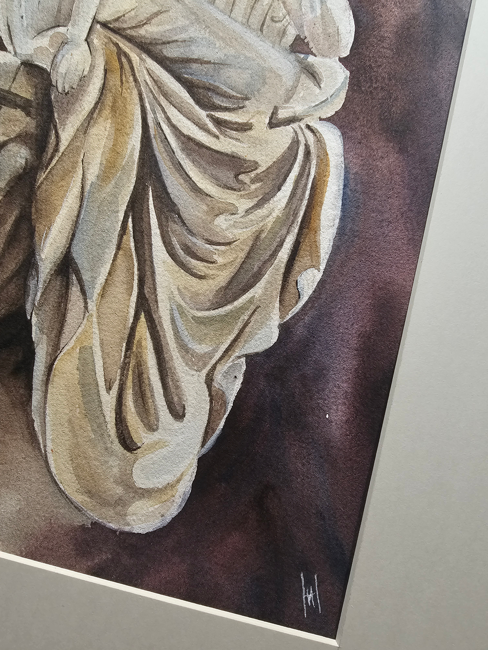 Картина авторская акварельная в паспарту 30х40 см на стену для интерьера "Ангел ночи"