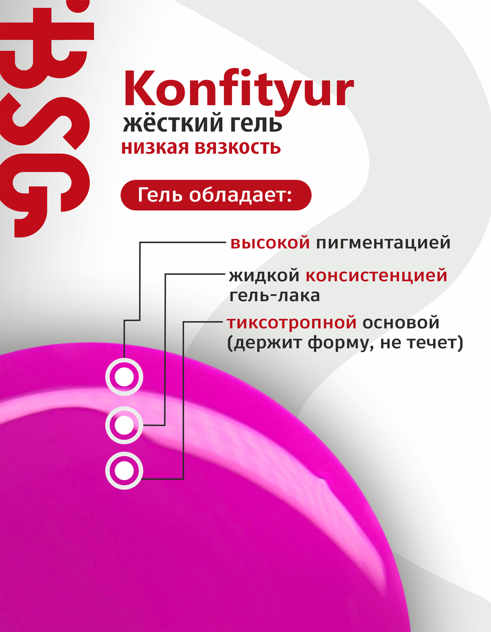 Жёсткий гель в бутылке Konfityur №74 НИЗКАЯ ВЯЗКОСТЬ - Светло-ментоловый (20 мл)