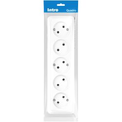 Розетка Intro Quadro 2-209-01 без заземления пятиместная 5х2P 16А-250В IP20 ОУ белый