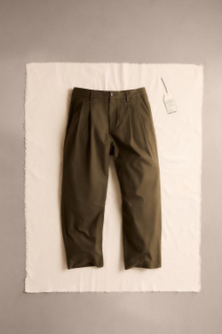 ZARA БРЮКИ RELAXED FIT СО СКЛАДКАМИ, ХАКИ