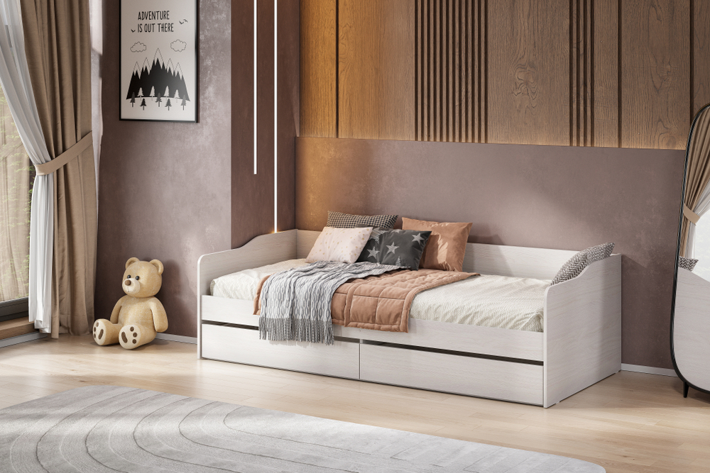 Кровать детская с основанием и матрасом Софт КР 1 90х200, Ясень анкор светлый