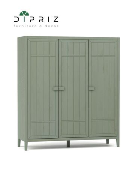 Dipriz Шкаф для одежды Карлос из сосны, 3 двери, 154х50х173, со штангой и полками, эвкалипт