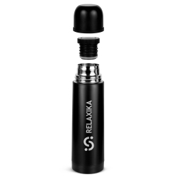 Термос Relaxika 101 (0,5 литра), черный (стикерпак "Красоты России")