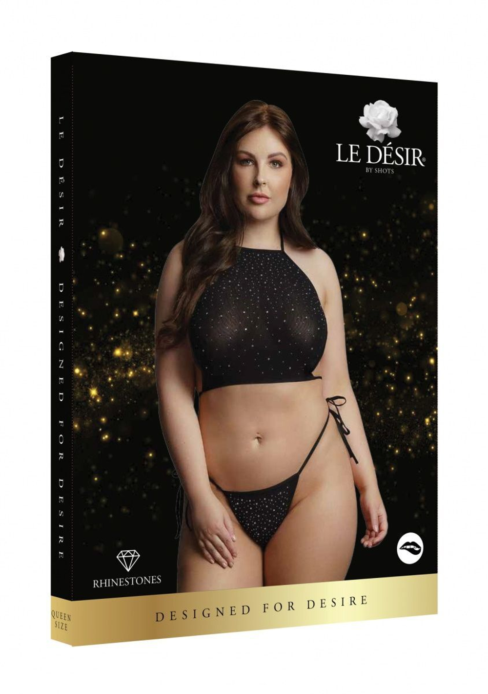 Стильный комплект Festive Rhinestone Top and Thong со стразами (Размер: XL-XXL-XXXL) (Цвет: черный)
