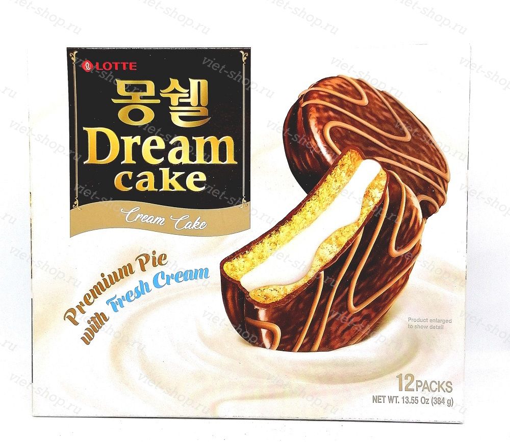 Пирожное в шоколадной глазури Dream Cake cream, LOTTE, Корея, 12 пак.