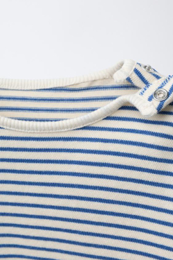 ZARA ФУТБОЛКА В ПОЛОСКУ, ЭКРЮ/СИНИЙ