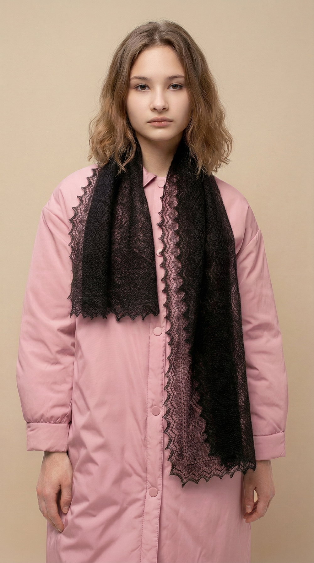 Оренбургский пуховый палантин с шелком АШ12040-07 черный