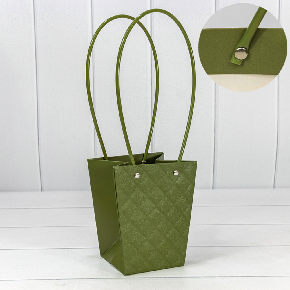 Пакет подарочный 15.5х13х9.5см Ваза для цветов "Ромбы" (Зеленый)