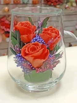 натуральные кустовые розы в стекле, вакуум*