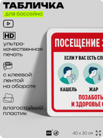 Табличка для бассейна "Посещение запрещается, если у вас есть следующие симптомы", на пляж, для общественной и частной зоны отдыха, информационная, 40х30 см, Silver Plane x Айдентика Технолоджи