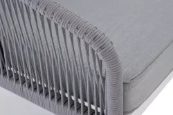 "Канны" диван модульный плетеный из роупа, каркас алюминий белый, роуп светло-серый круглый, ткань светло-серая