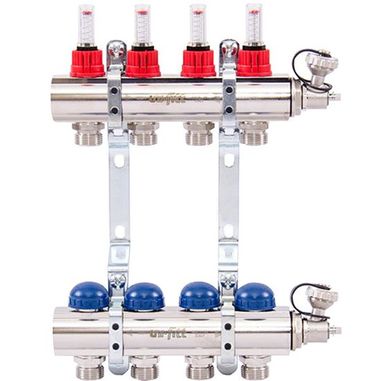 Коллектор Uni-Fitt 1"х3/4" 4 вых. из латуни с расходомерами и термостатическими вентилями 440E4304